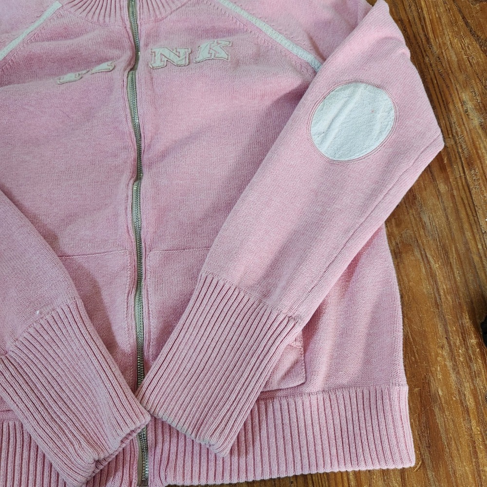 Vtg Disneyland Resort Tinkerbell Full Zip Pink Cardigan Sweater XXL Elbow Patch - Picture 9 of 13